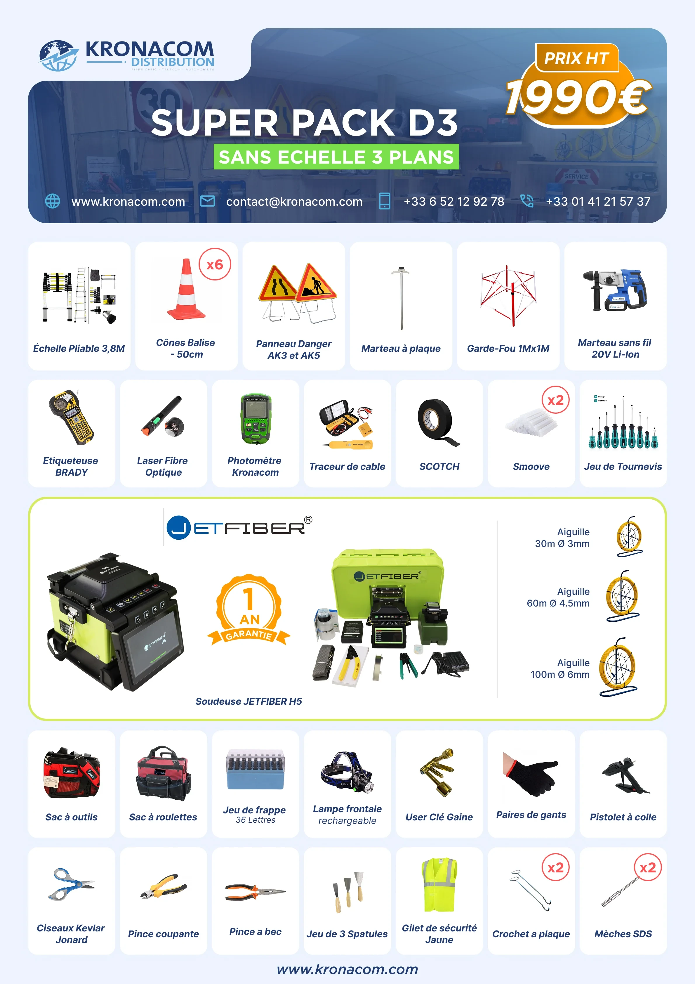 Super Pack D3 avec Soudeuse JETFIBER H5 et sans Echelle 3 Plans